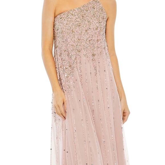 Mac Duggal Porcelain Gold Embellished One-Shoulder Evening Gown Size 6 $598 - Picture 3 of 11